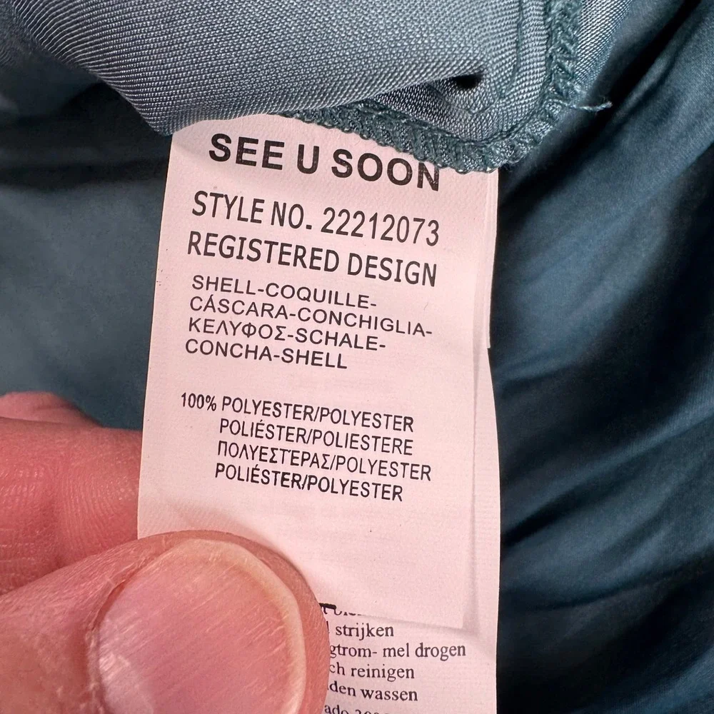 Boho Pleated Satin Blouse XS Teal Long Sleeve Yoke Top See U Soon - Picture 5 of 10